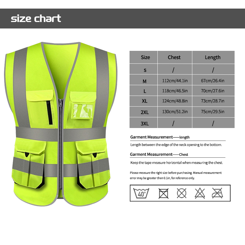 High Visibility Zippered Safety Reflective Vest with Reflective Tape