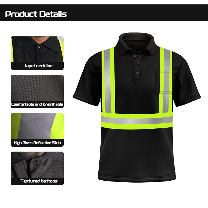 High Vis Safety Workwear Reflective Safety Polo Shirt with Neck