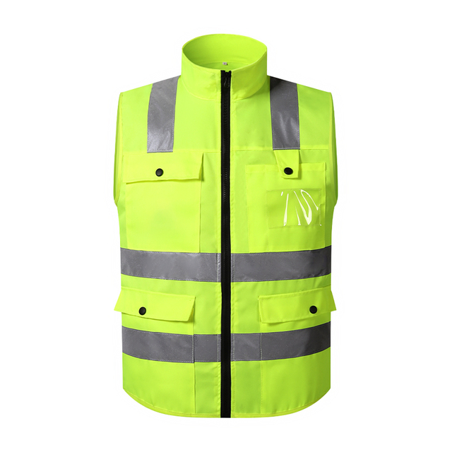 Full Zipper High Visibility Safety Vest with Collar and Pockets