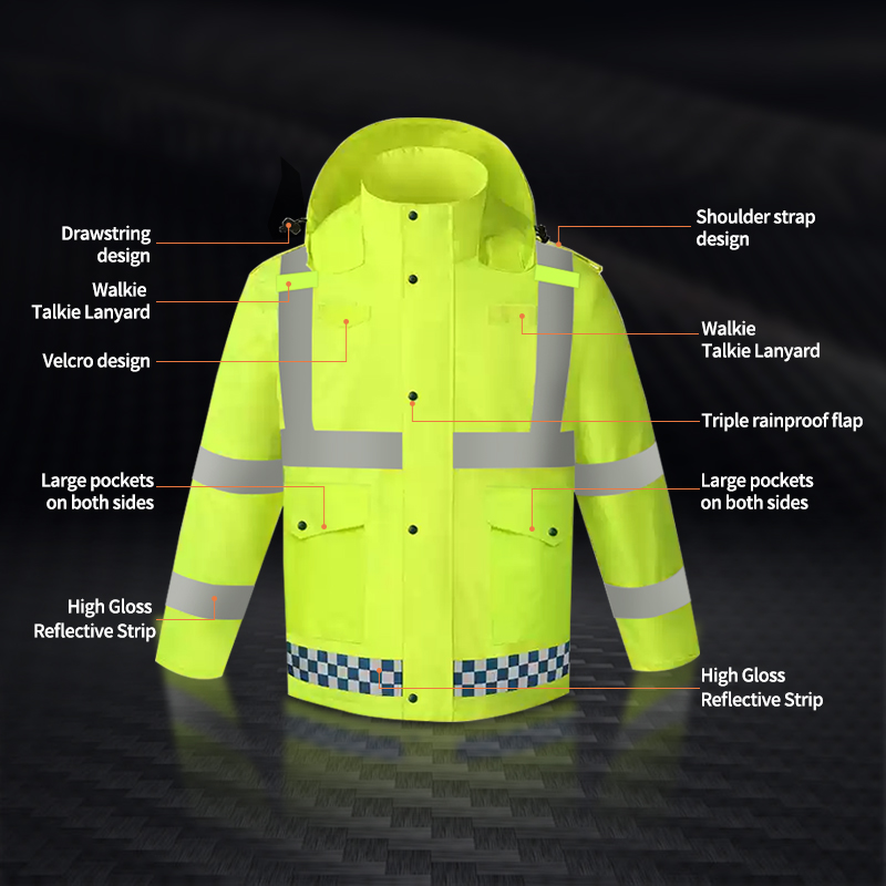 High Visibility Raincoat Suit Safety Clothing with Multiple Pockets