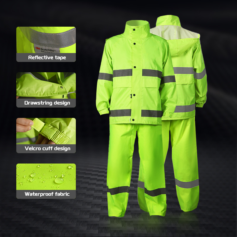 High Visibility Raincoat Rain Suit Safety Jacket with Pants