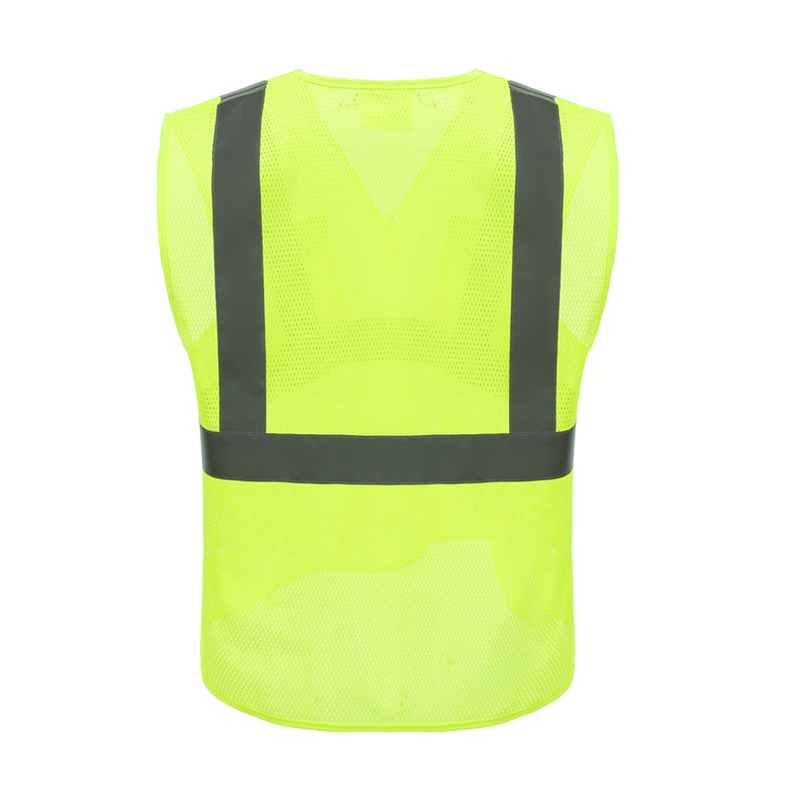 V-neck Polyester Mesh High Visibility Safety Vest with Pockets