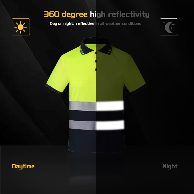 High Visibility Workwear Reflective Polo Shirt with Collar