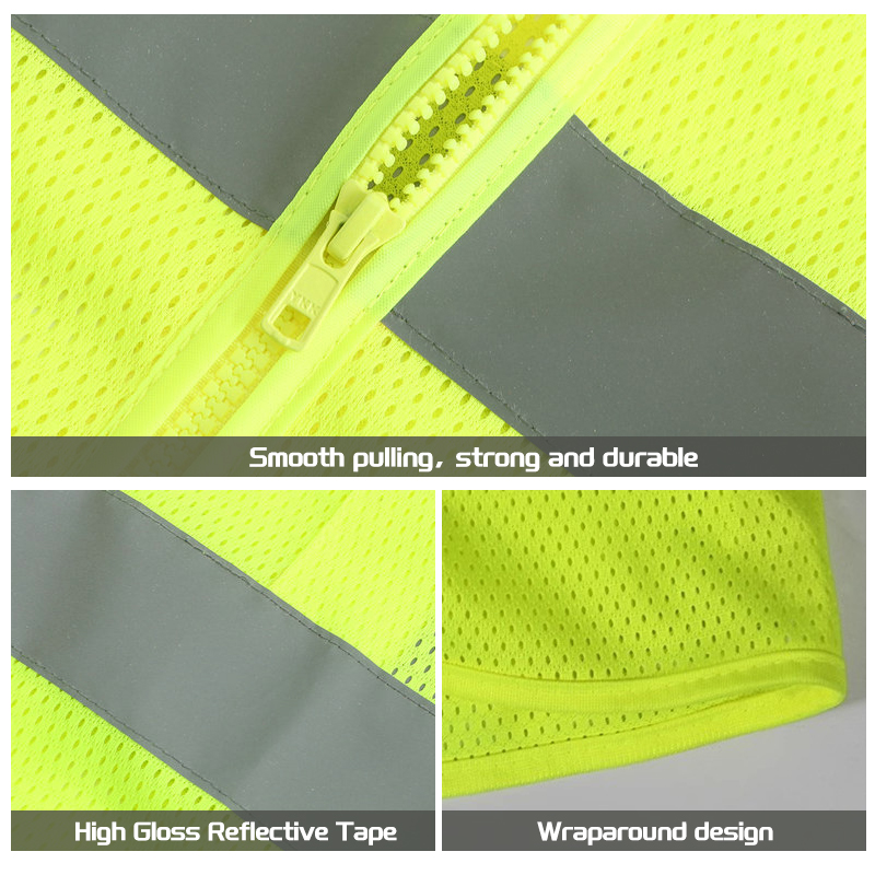 V-neck Polyester Mesh High Visibility Safety Vest with Pockets