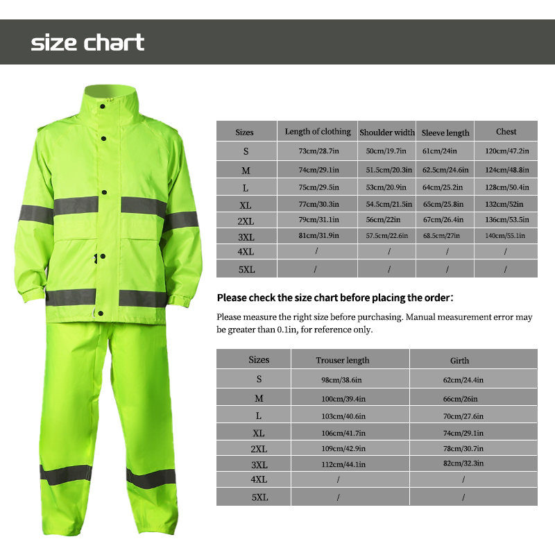 High Visibility Raincoat Rain Suit Safety Jacket with Pants