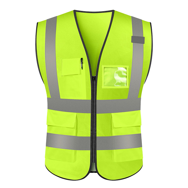 Fluorescent Green High Visibility Safety Vest with Multiple Pockets