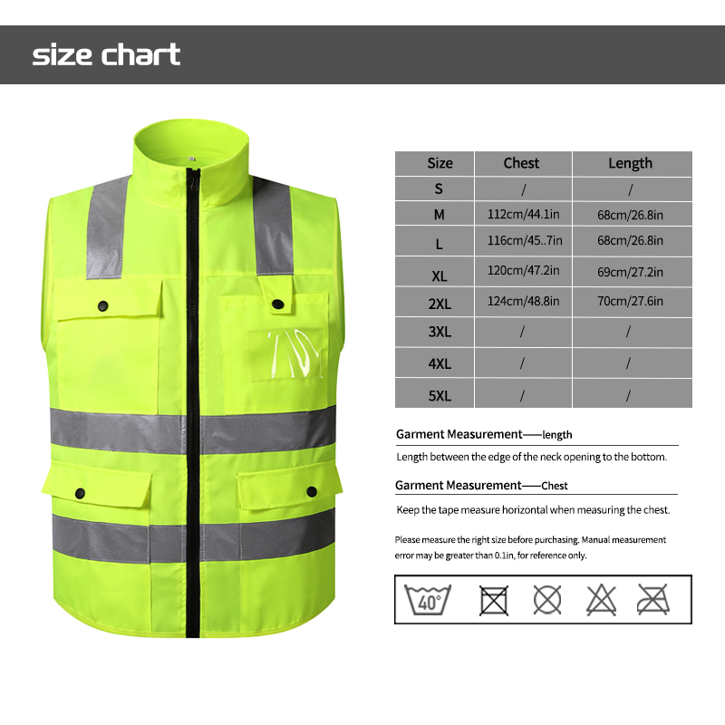 Full Zipper High Visibility Safety Vest with Collar and Pockets