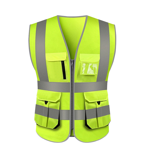 High Visibility Zippered Safety Reflective Vest with Reflective Tape