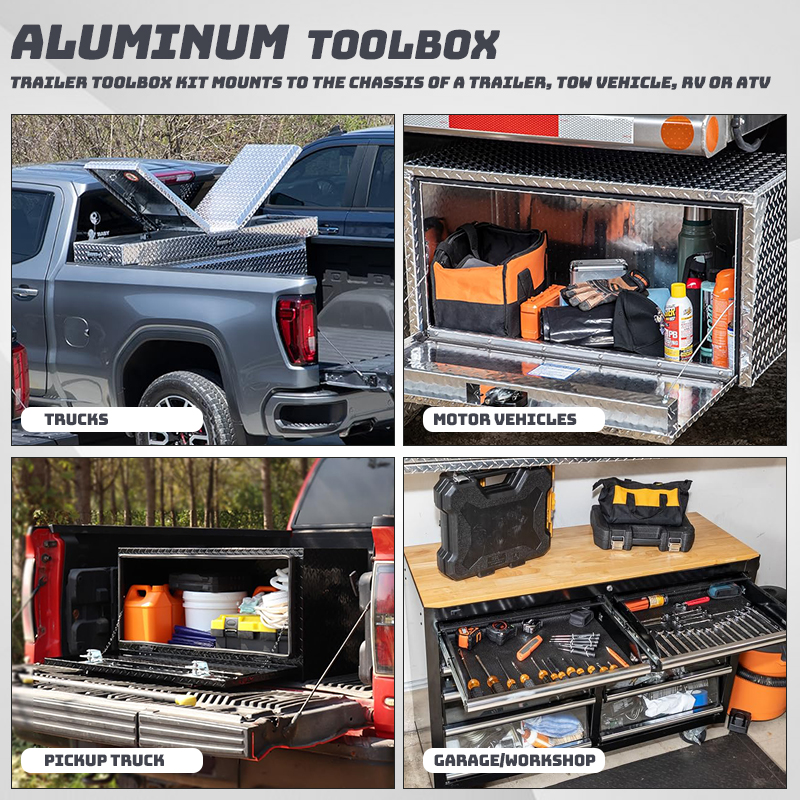 Wide Capacity Lockable Aluminum Tool Box Tool Organizer for Trailer