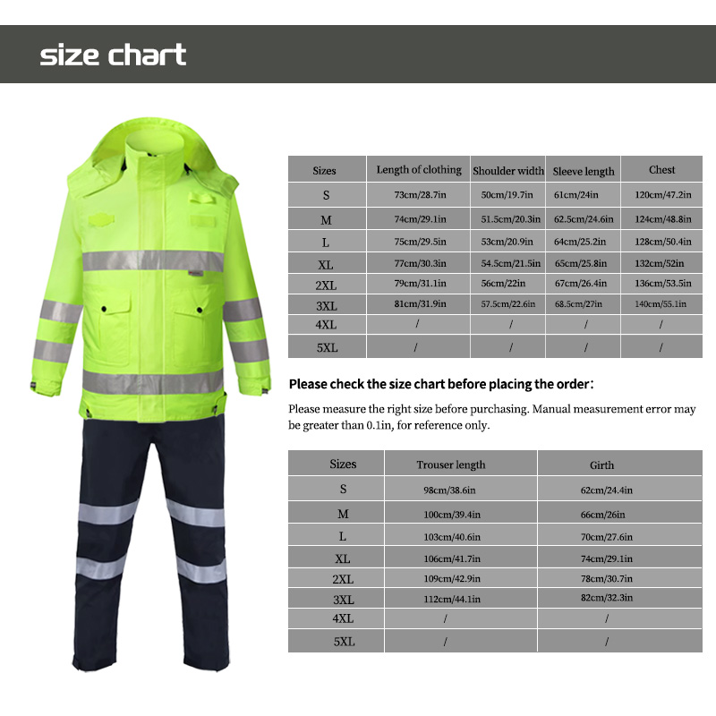 Waterproof Safety Raincoat Rain Pants with Detachable Hood