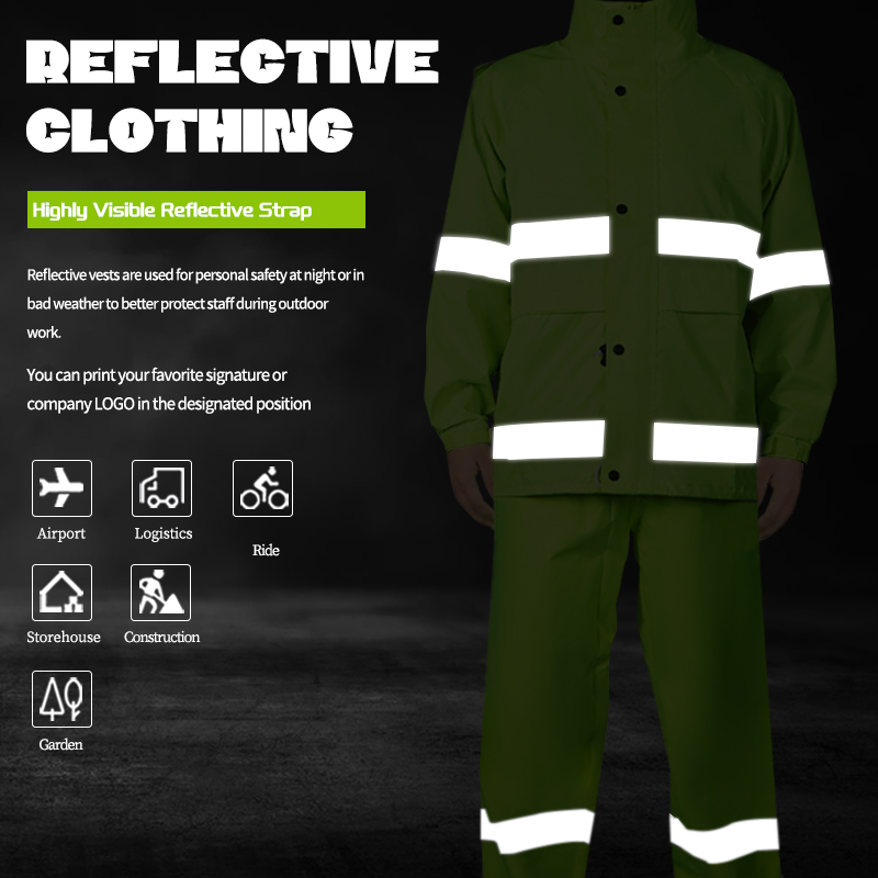 High Visibility Raincoat Rain Suit Safety Jacket with Pants