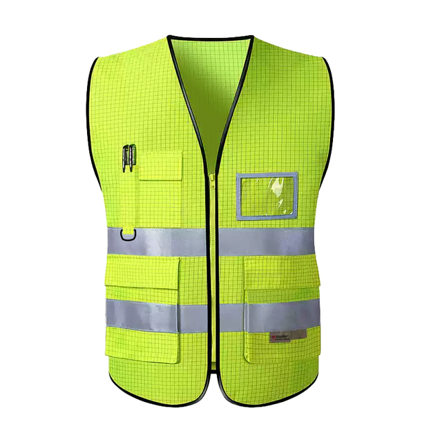 Plaid Fabric High Viz Reflective Safety Jacket Vest for Men Women