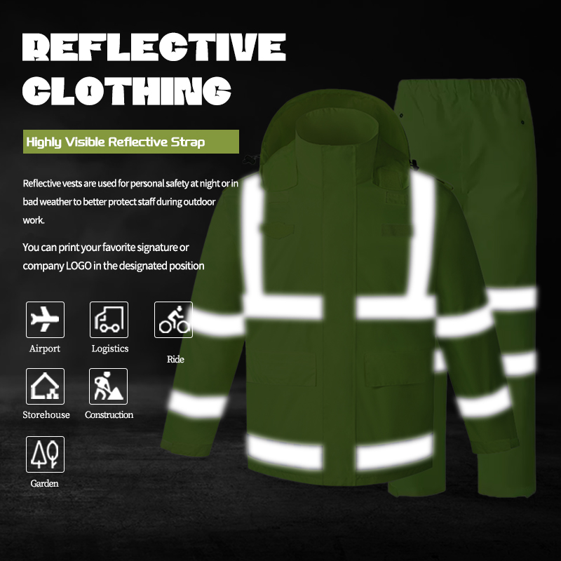 Weather Resistant Reflective Safety Raincoat with Reflective Tapes