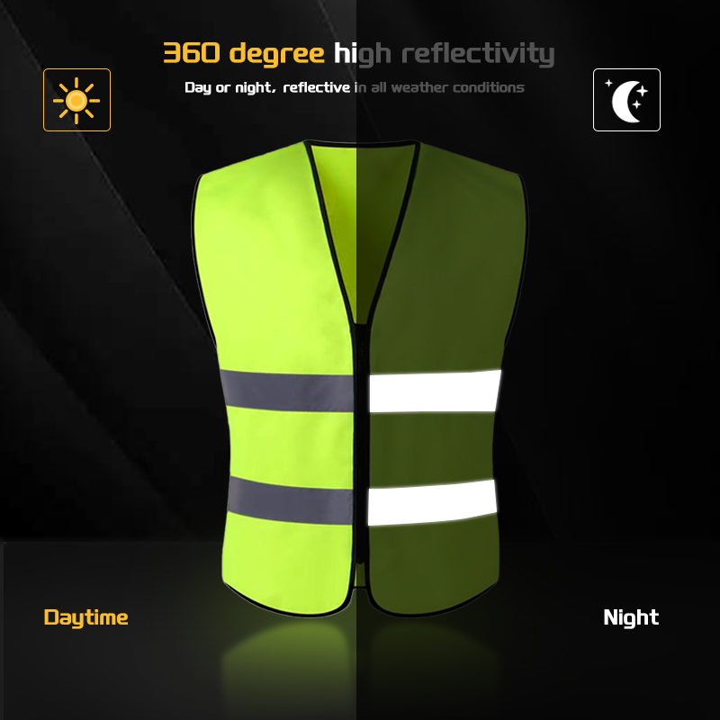 Custom Logo Zipper Type Reflective Safety Jacket Vest for Cycling