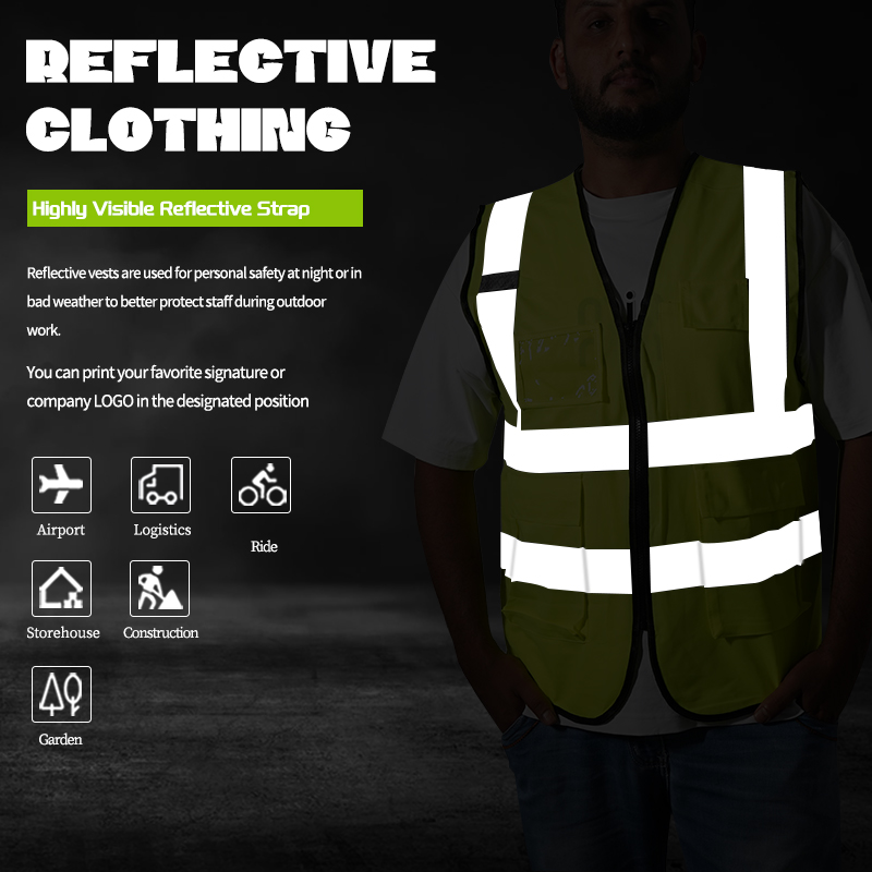 Fluorescent Green High Visibility Safety Vest with Multiple Pockets