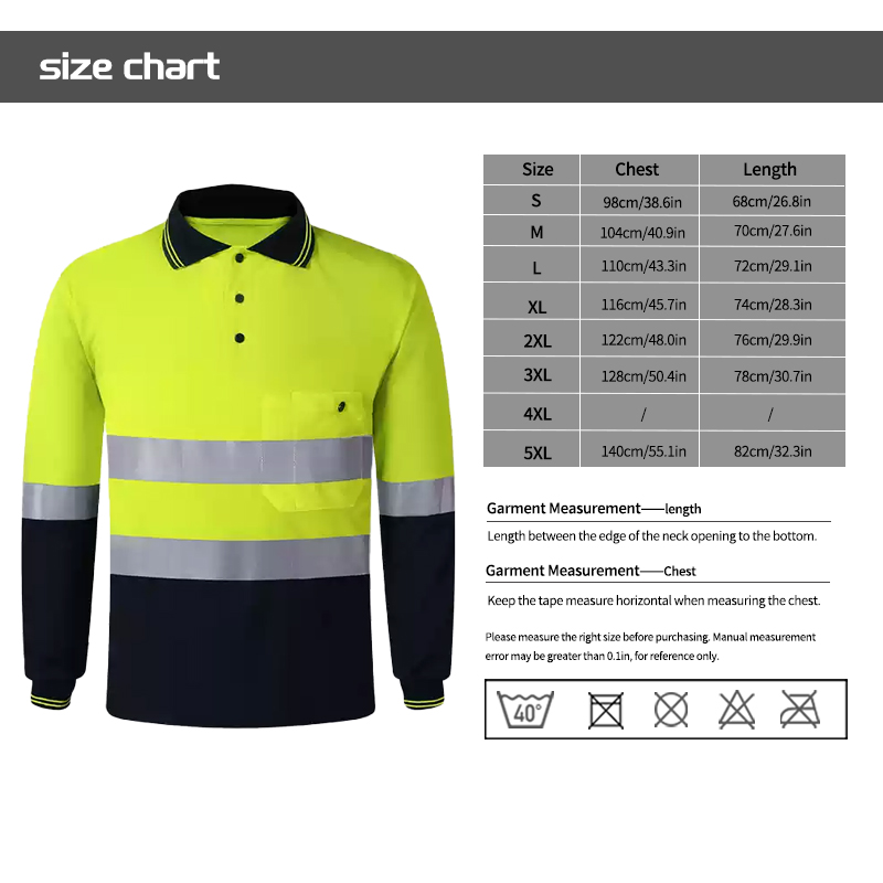 High Visibility Long Sleeve Work Clothes Safety Polo T Shirt for Adults